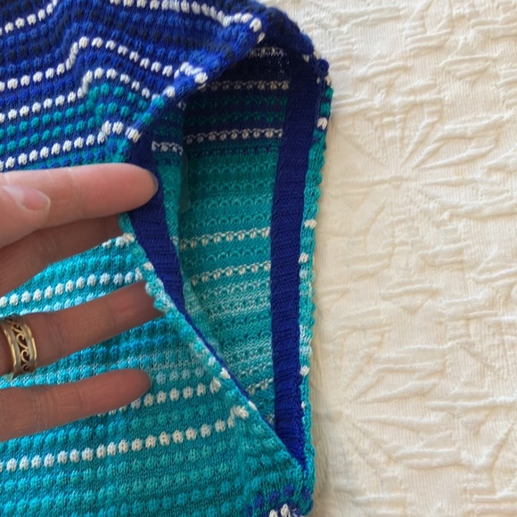 Chaps knit sleeveless top with rounded neckline in shades of teal blue & white - Picture 12 of 14